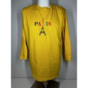 Vintage 90s Fast Fashion Embroidered Paris 3/4 Sleeve Shirt SZ Med Yellow Travel